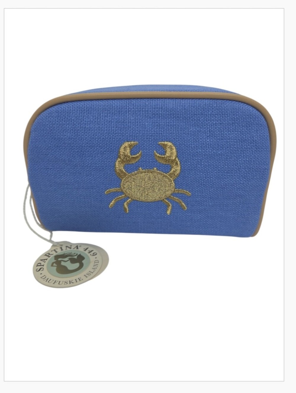 Spartina 449 Blue Travel Pouch Gold Embroidered Crab NEW